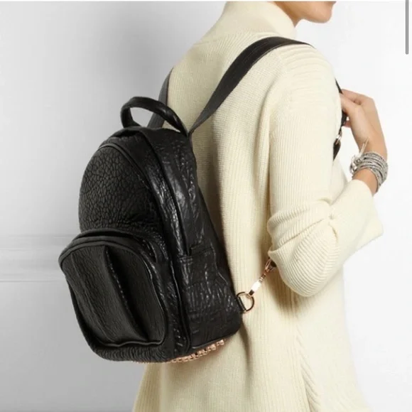 NWT ALEXANDER Wang Pebbled Black Leather Backpack Handbag with Studded Rose Gold - Picture 3 of 12